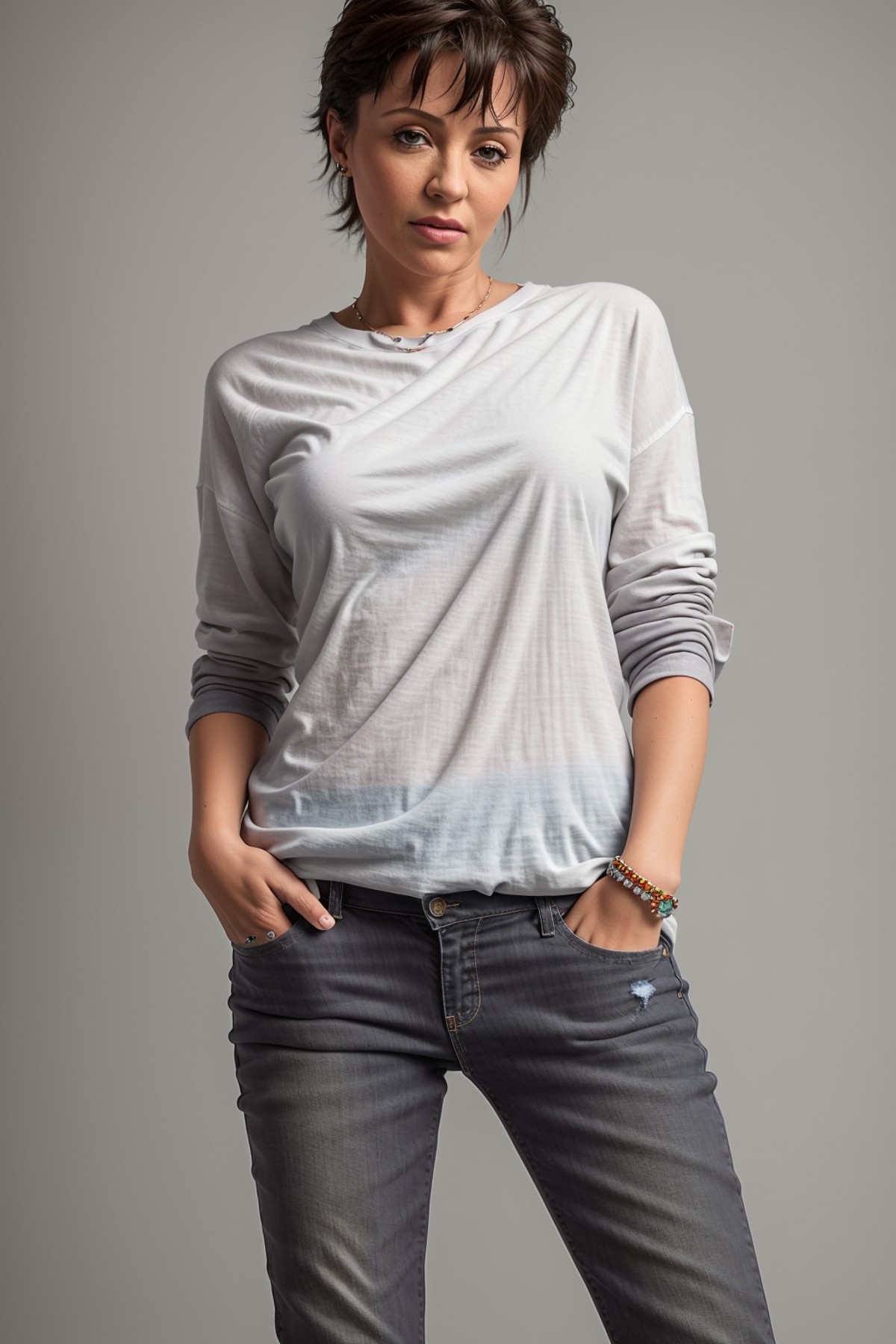 GS-Boyish modelshoot style photo of sylvesterstallone <lora:SylvesterStallone_SD1.5_V1:0.5> standing shirt jeans (blank gr...